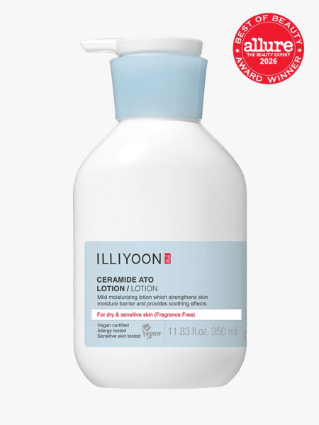 Illiyoon Ceramide Ato Lotion in branded component on a light gray background with the 2026 best of beauty seal in the top right corner
