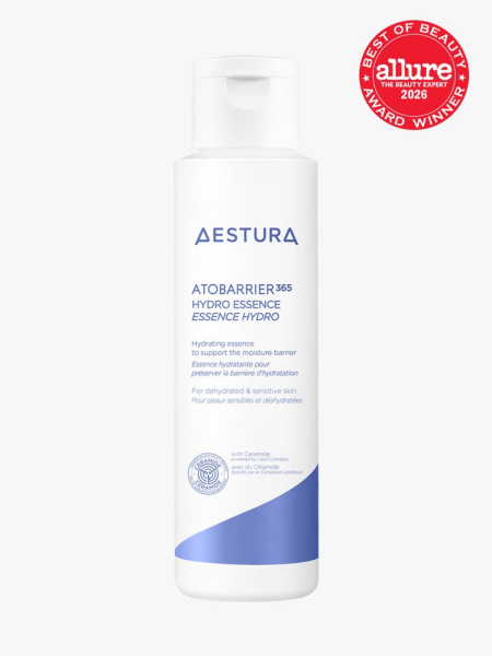 Aestura Atobarrier365 Essence in branded component on a light gray background with the 2026 best of beauty seal in the top right corner