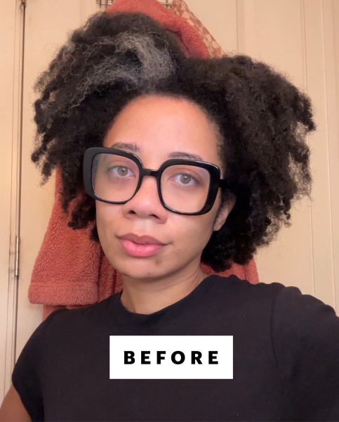 Before using the Dyson Airsmooth on shortmedium length coily thick hair
