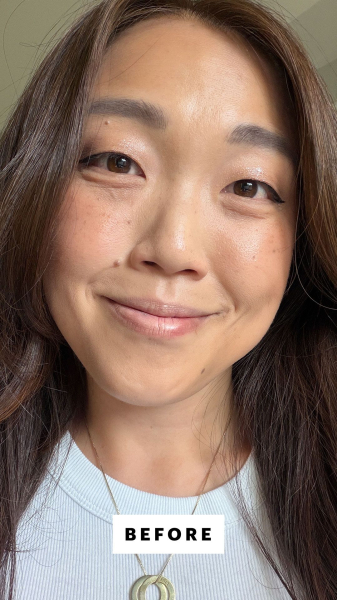 Allure Contributing Commerce Writer Christa Joanna Lee before using Dear Dahlia Lip Paradise Sensual Lip Glow