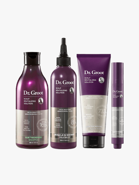 Dr. Groot Scalp Revitalizing Solution Set in multiple branded components on a light gray background